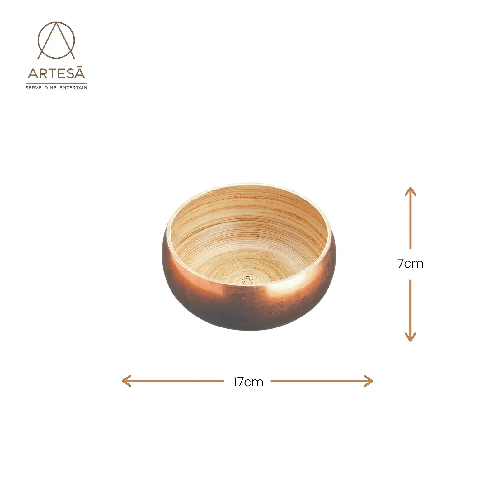 Миска Master Class Artesa Прессованный бамбук 17 см Маленькая Медный лакированный, Золотой, фото №2