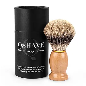 Помазок для гоління QSHAVE 100% ворс борсука дерев'яна основа - Фото 1