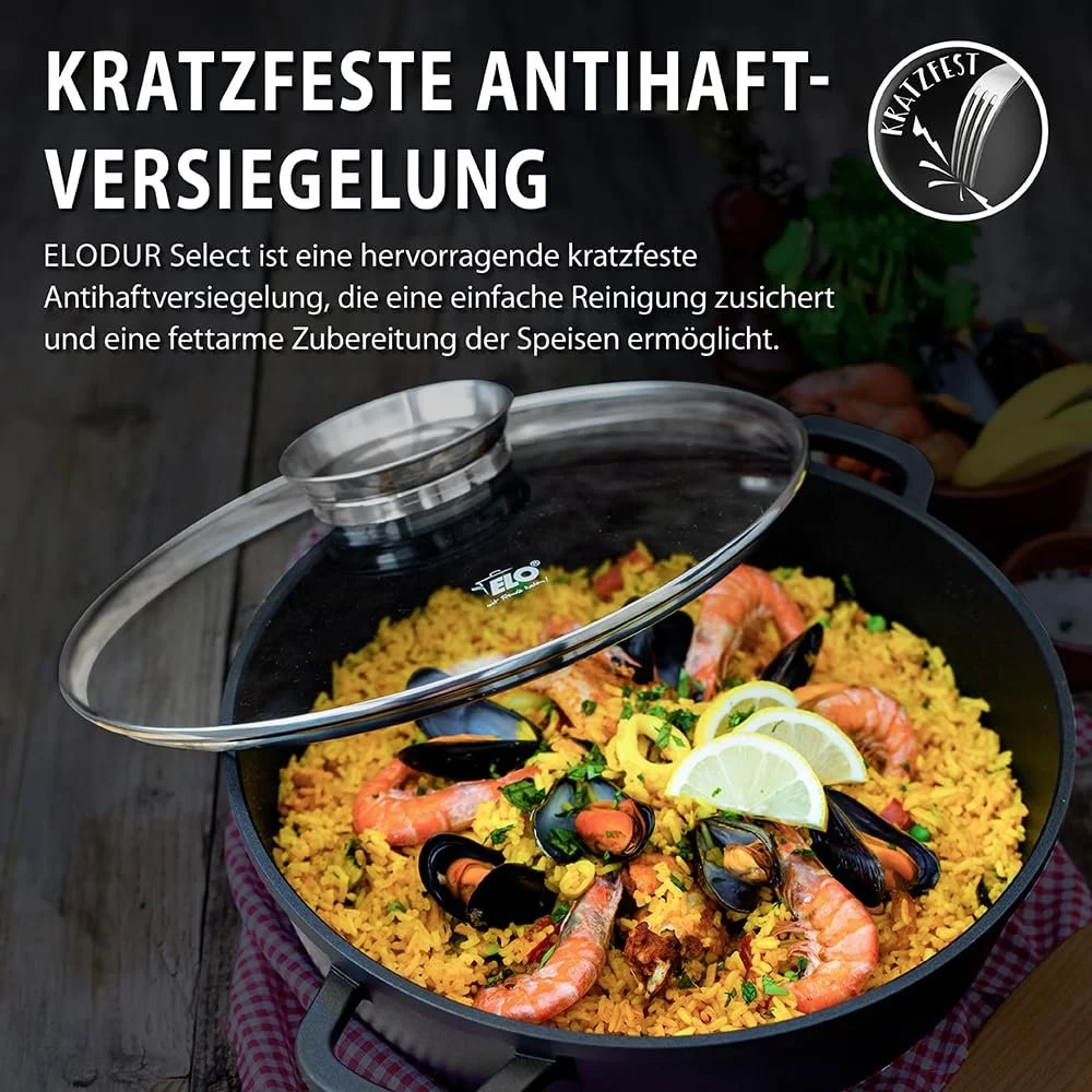 Каструля-сотейник ELO 32 cm литий алюміній антипригарна з кришкою Чорна, фото №4