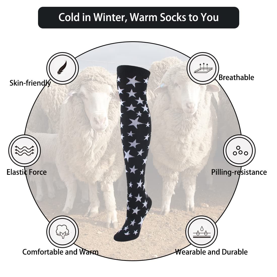 Гетры в полоску вязаные длинные носки выше колена полосатые гетры аксессуар для вечернего костюма набор 2 пары, черные звезды, фото №9