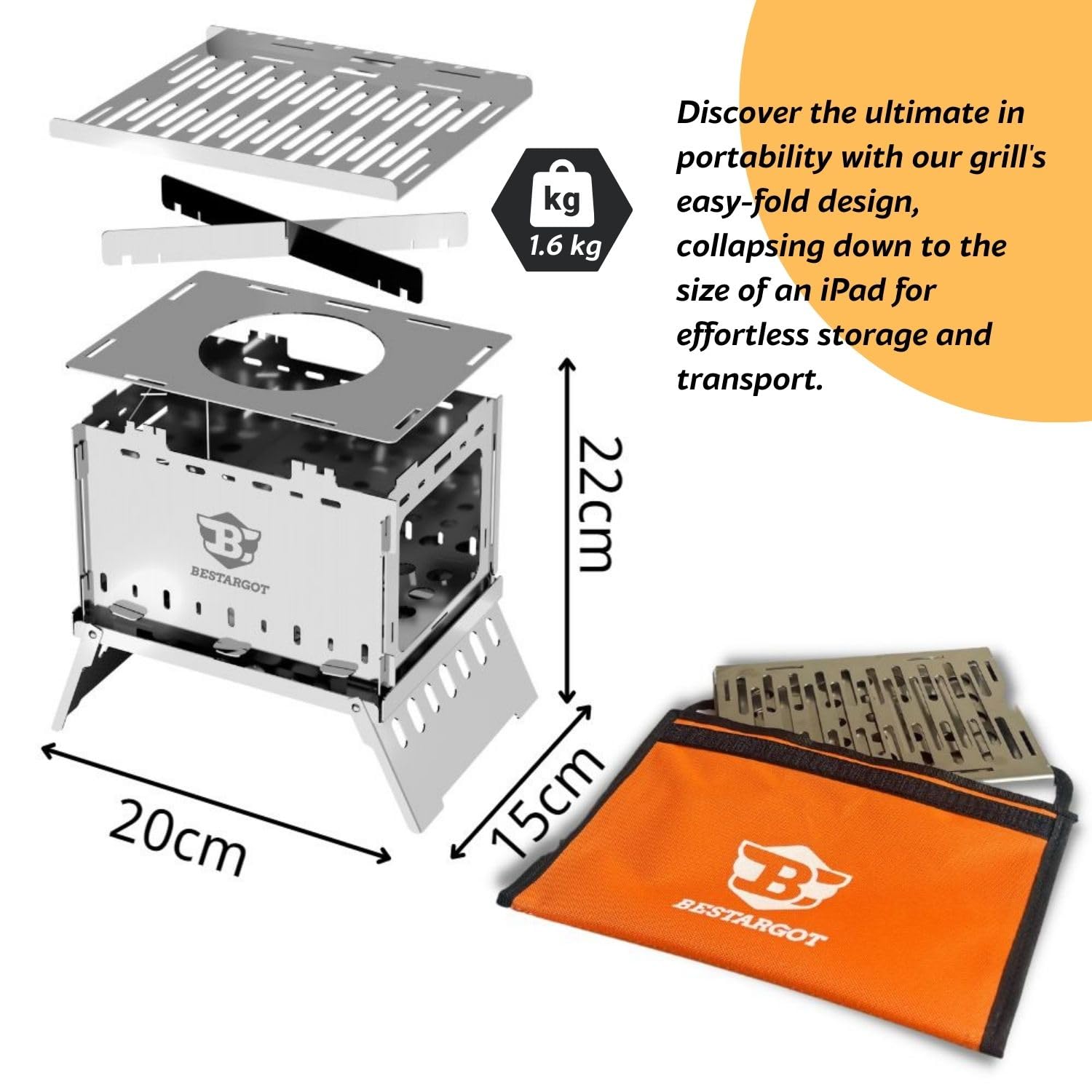 Плита Bestargot Wood Stove Portable Hobo Cooker складная, ветрозащитная, из нержавеющей стали с сумкой для переноски, 3-в-1 многофункциональная для одиночного кемпинга, пеших походов, фото №3