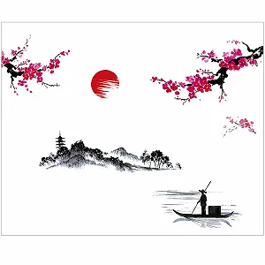 Наклейки на стіну milaosk Chinese Style Sakura 25 x 70 см 2 шт. Рожеві - Фото 1