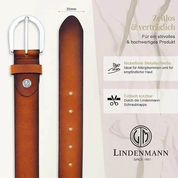 Женский кожаный ремень LINDENMANN 35 мм, коровья кожа, коньяк, фото №4