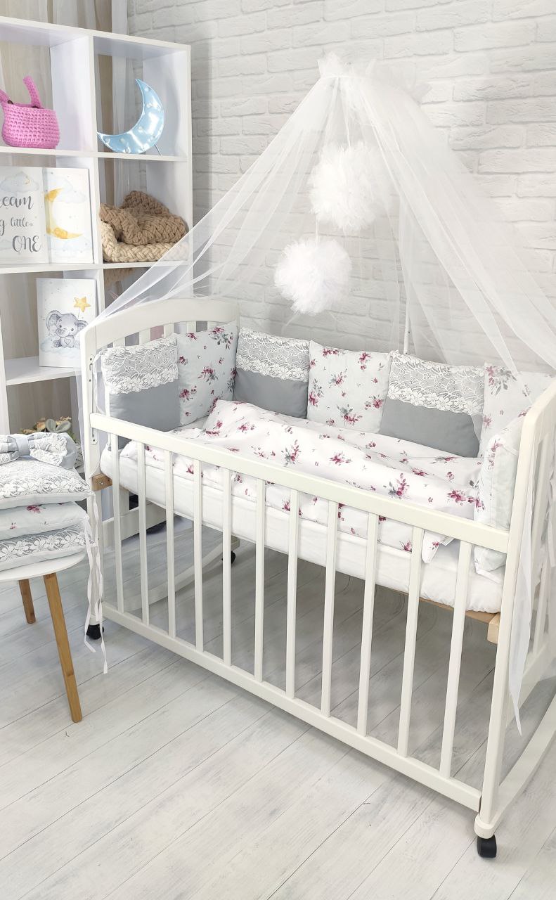 Дитячий постільний комплект Прованс з балдахіном сірий (А00329), фото №1