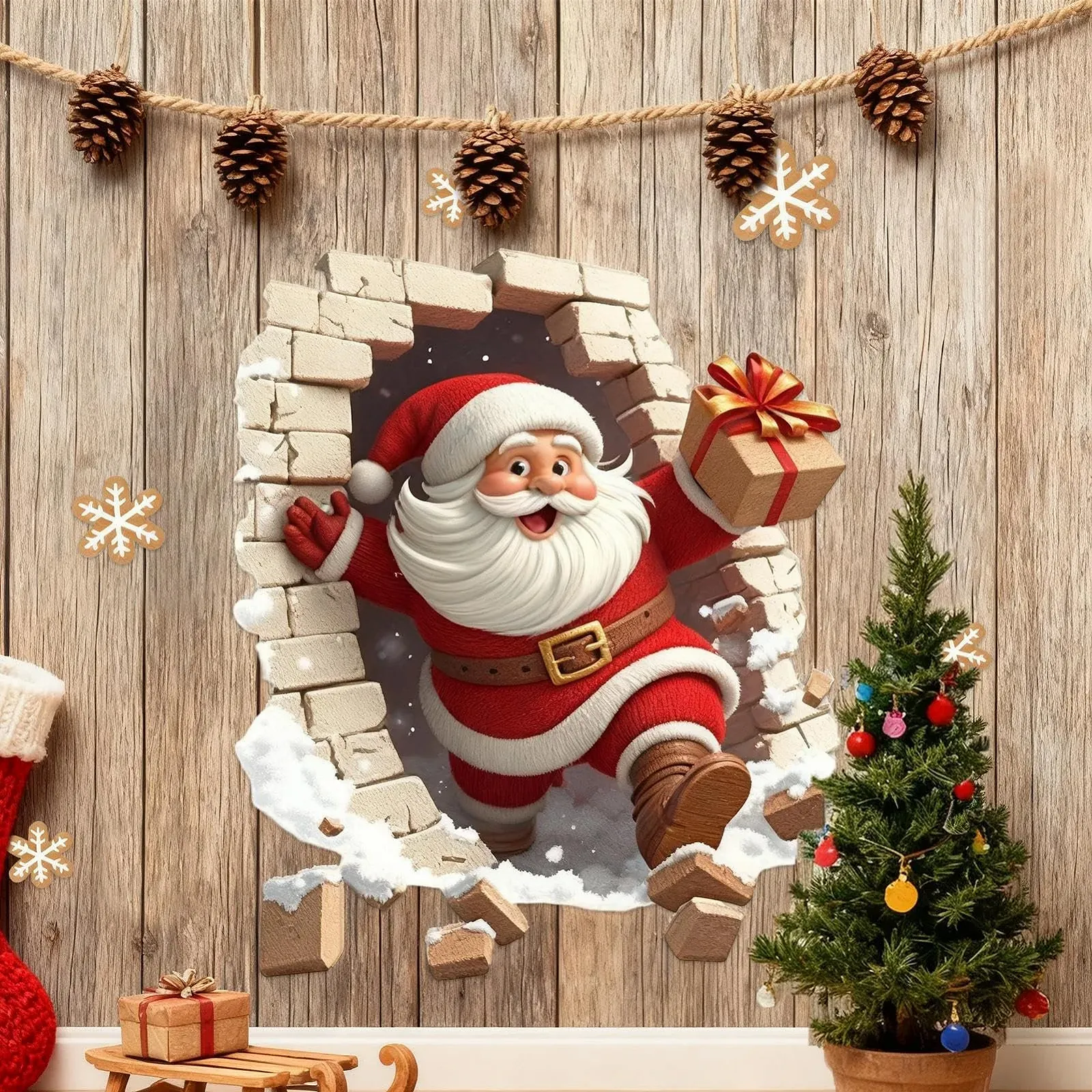 Наклейки на вікна Santa Breaks The Wall самоклеючі Різдвяний декор, фото №4 Наклейки на вікна Santa Breaks The Wall самоклеючі Різдвяний декор, фото №4