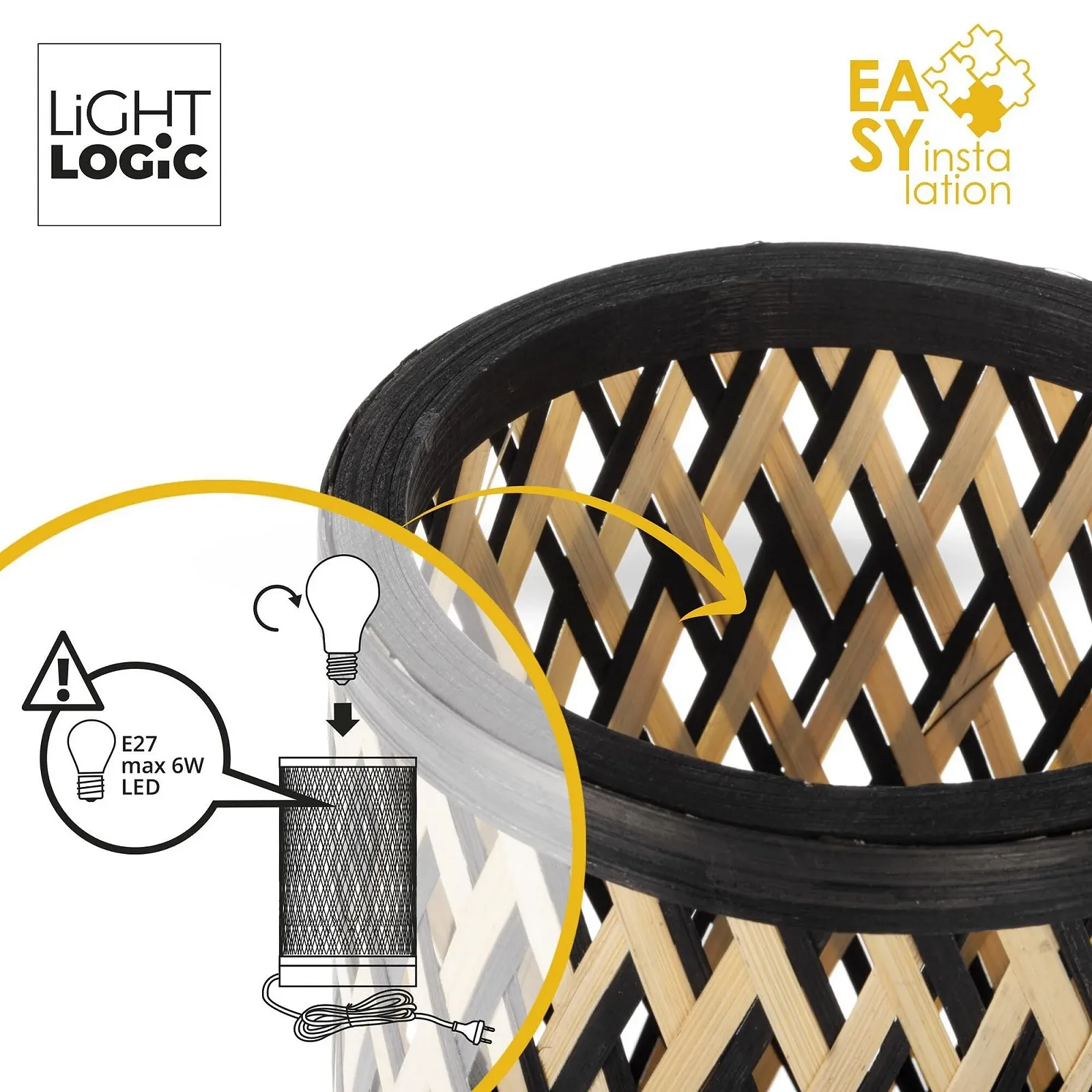 Настільна лампа LightLogic LL TERYS TL 66432 бамбук E27 6 Вт чорна, фото №5