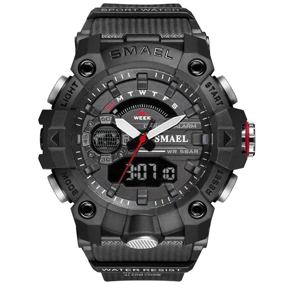 Годинник SMAEL Чоловічий Аналогово-Цифровий Спортивний Black Military, фото №1