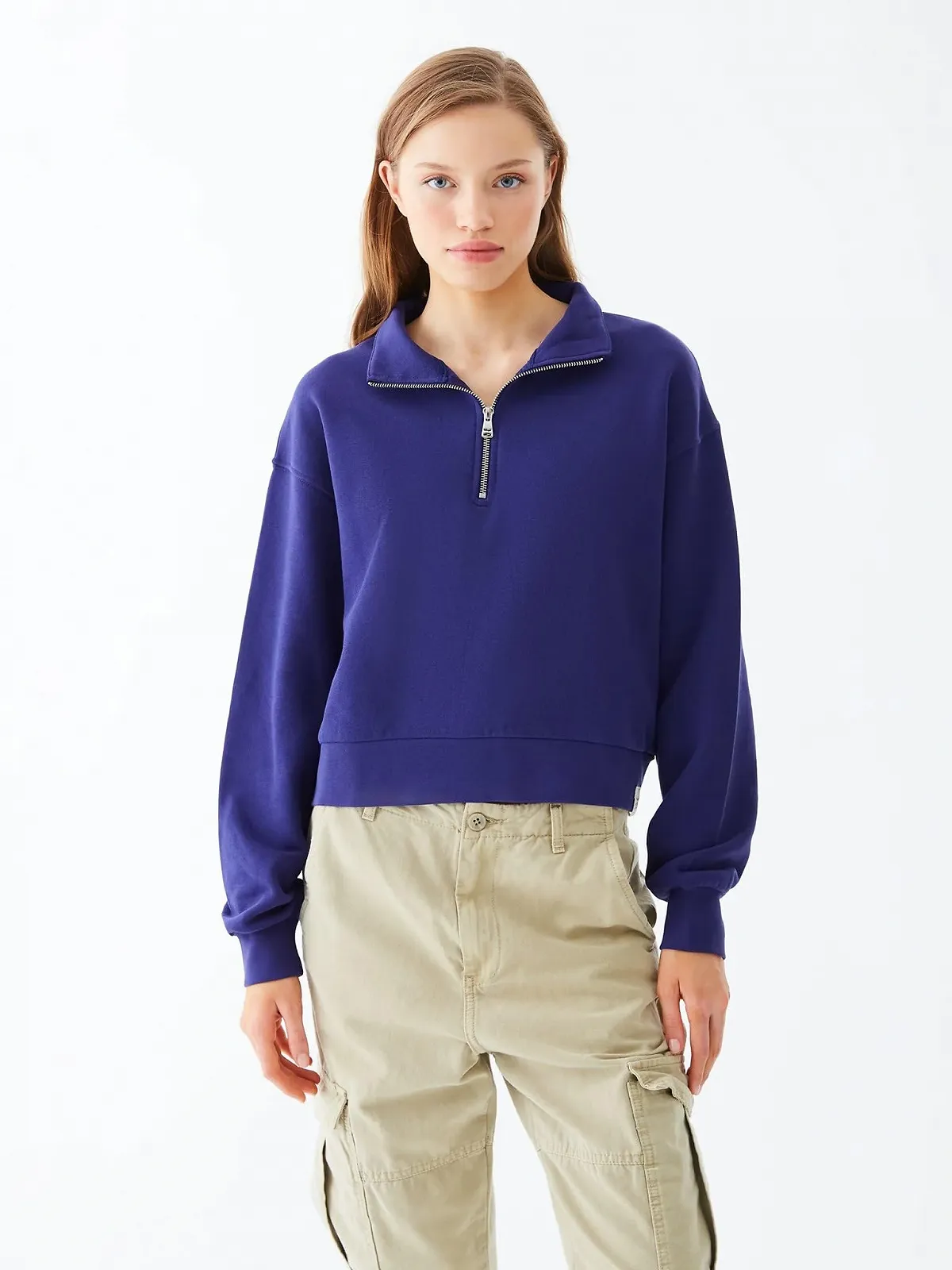 Свитшот LTB Jeans Nopele - Короткий приталенный хлопковый пуловер на молнии - Синий размер M, фото №3