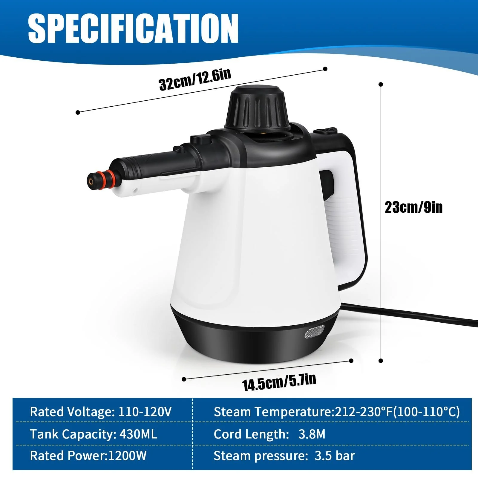 Пароочисник Dreamhigh 430 мл 1200 Вт 3,5 бар, фото №7 Пароочисник Dreamhigh 430 мл 1200 Вт 3,5 бар, фото №7