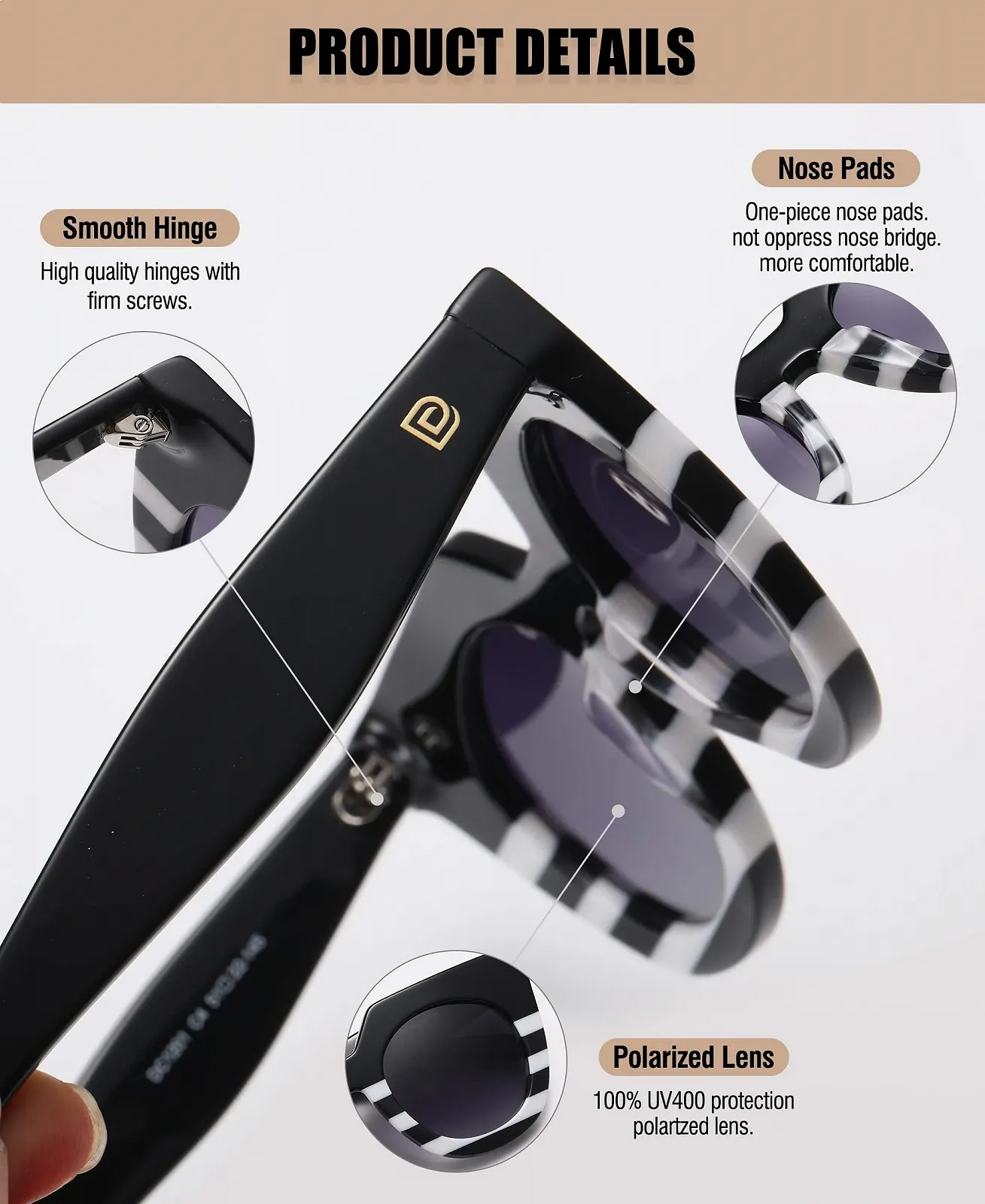 Сонцезахисні окуляри Тип DUCO Поляризовані для жінок Котяче око Квадратна оправа, фото №3