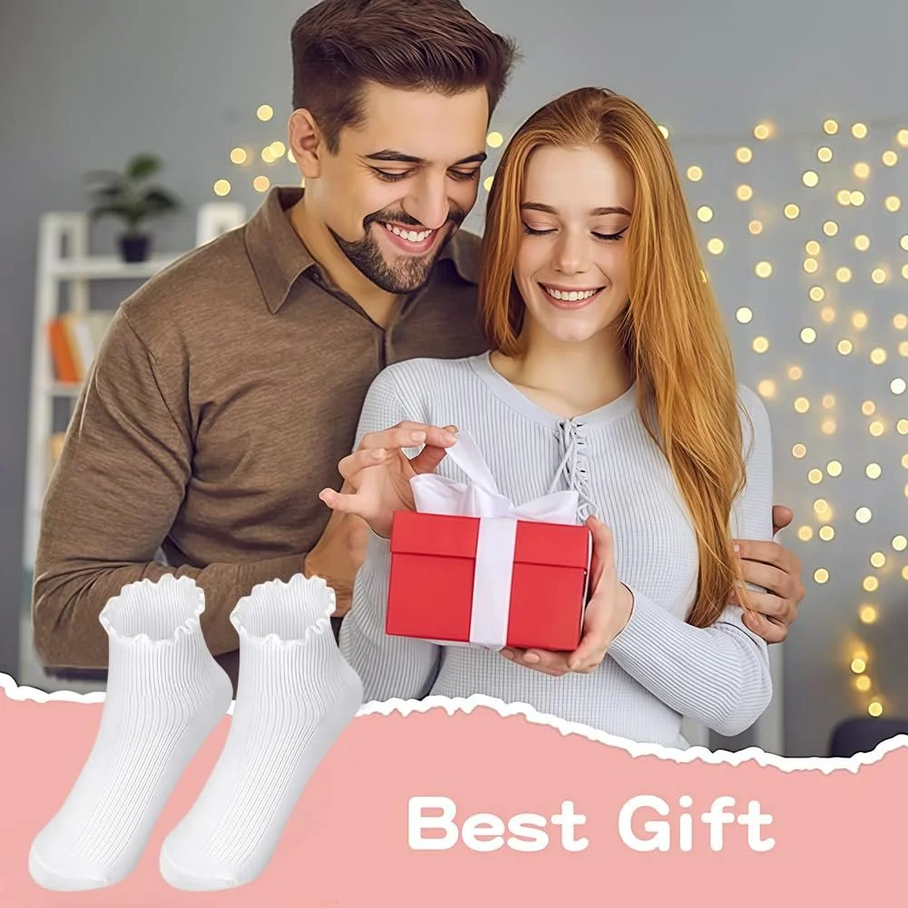 Носки с рюшами Хлопковые Дышащие Вязаные Белый, Короткие, 4 пары, фото №4