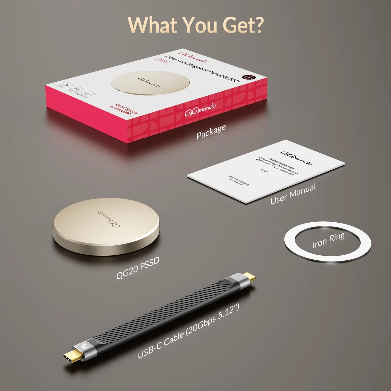 Портативный SSD GiGimundo GQ20 2TB USB-C Ultra-Slim Magnetic Round Design, фото №8