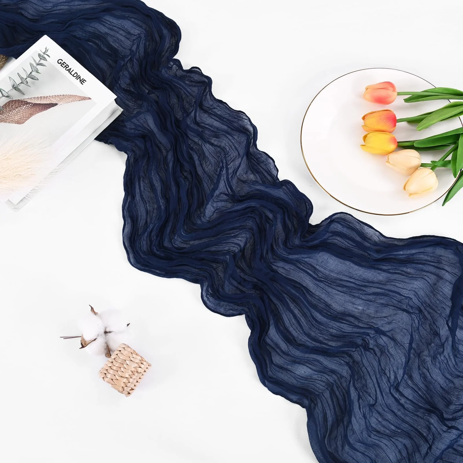 Ранер Cheesecloth Рустикальна марля Бохо 20x120 дюймів 10 футів 8 штук Темно-синя, фото №3 Ранер Cheesecloth Рустикальна марля Бохо 20x120 дюймів 10 футів 8 штук Темно-синя, фото №3