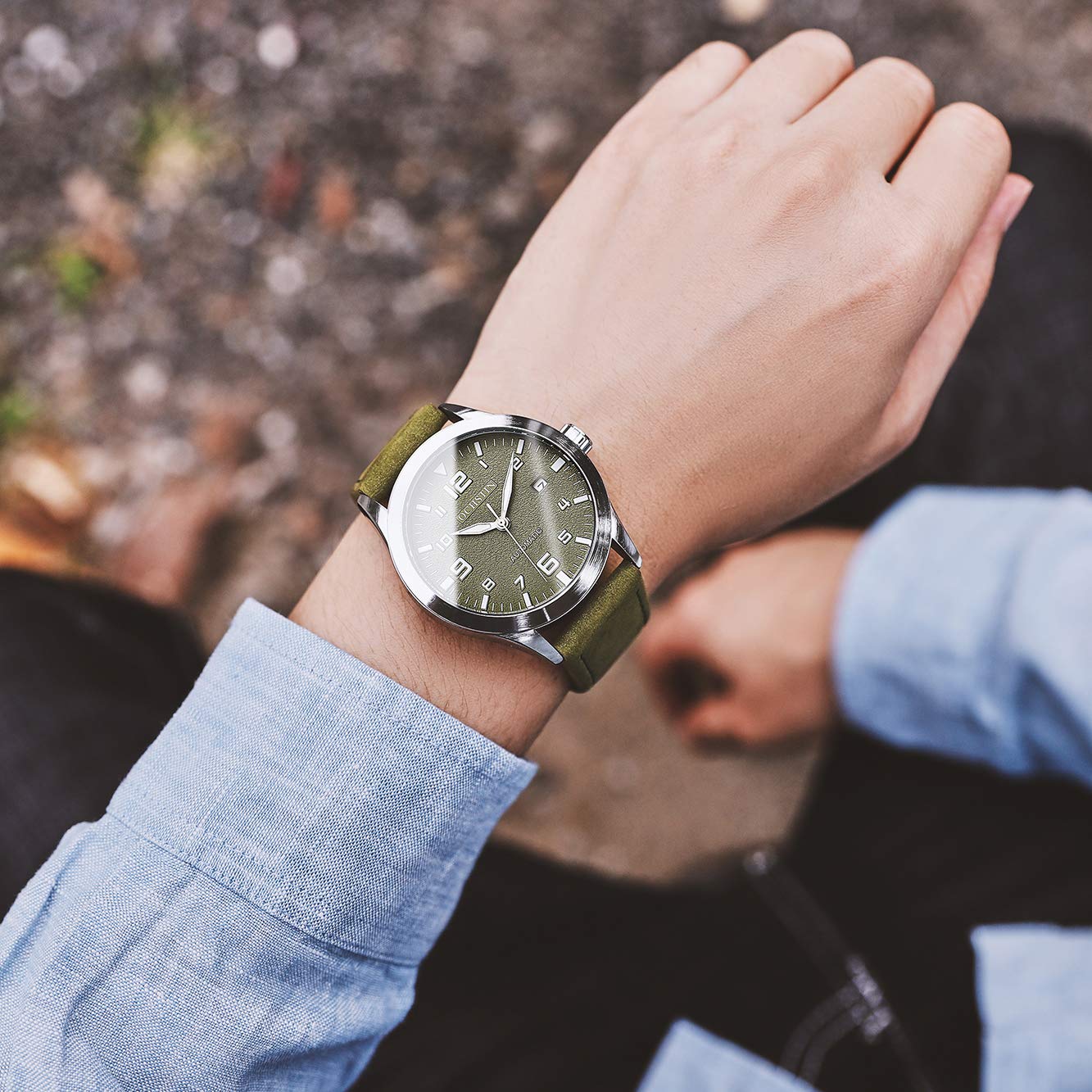 Чоловічий годинник OCHSTIN Automatic Military Date Leather Mechanical Green Ribbon, фото №5