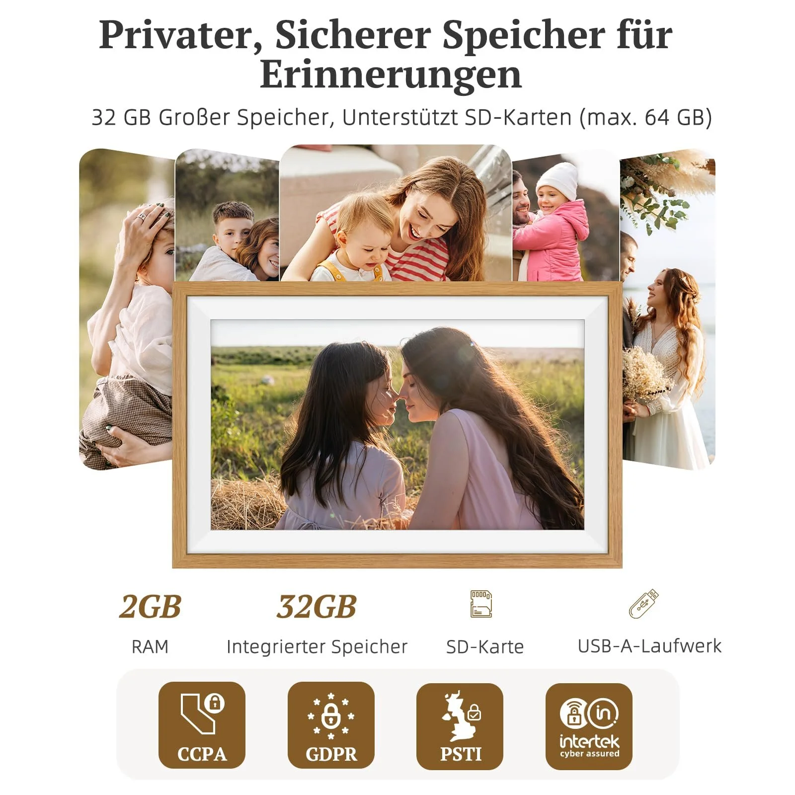 Цифровая фоторамка Apveelveer 15.6" WiFi 1920 x 1080 FHD IPS Touch Screen 32 ГБ Oak Wood 94% sRGB, фото №5 Цифровая фоторамка Apveelveer 15.6" WiFi 1920 x 1080 FHD IPS Touch Screen 32 ГБ Oak Wood 94% sRGB, фото №5