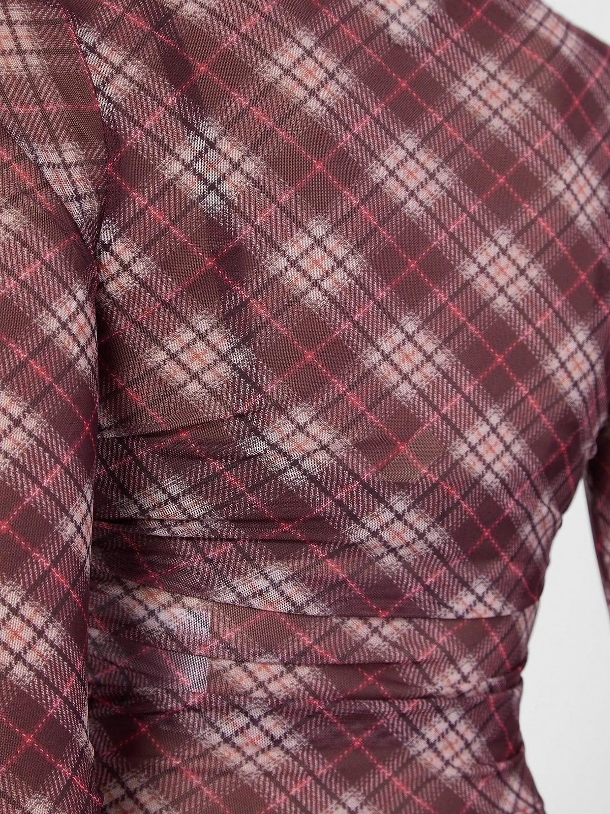 Женский Лонгслив Guess - Originals Printed Mesh Top - Бордовый в клетку - S, фото №4