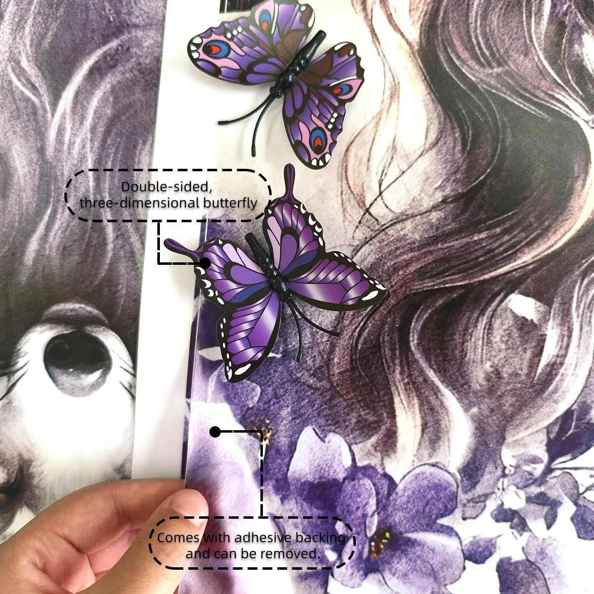 Наклейка на стіну Runtoo Вовк з 3D-метеликами та квітами для дитячої, фото №3