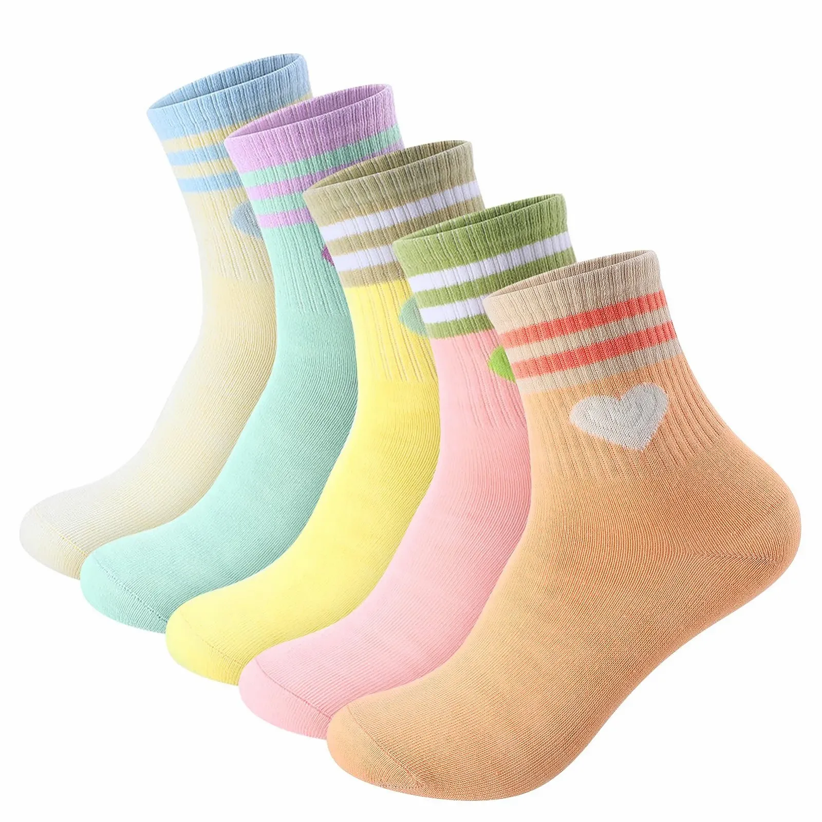 Женские носки с сердечком Размер 33-37, Спортивные носки в стиле ретро с полосками, Теннисные носки, Хлопковые носки для девочек, Носки для бега, Короткие носки (разноцветные), фото №8