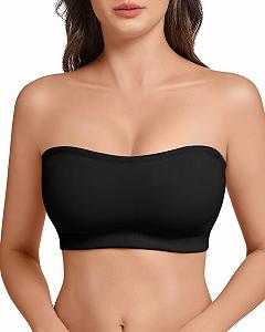 Бюстгальтер-бандо без косточек без бретелей бесшовный Tube Top с уплотнением и прозрачными бретелями - Фото 1