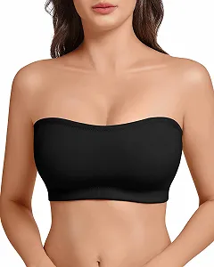 Бюстгальтер-бандо без косточек без бретелей бесшовный Tube Top с уплотнением и прозрачными бретелями - Фото 1