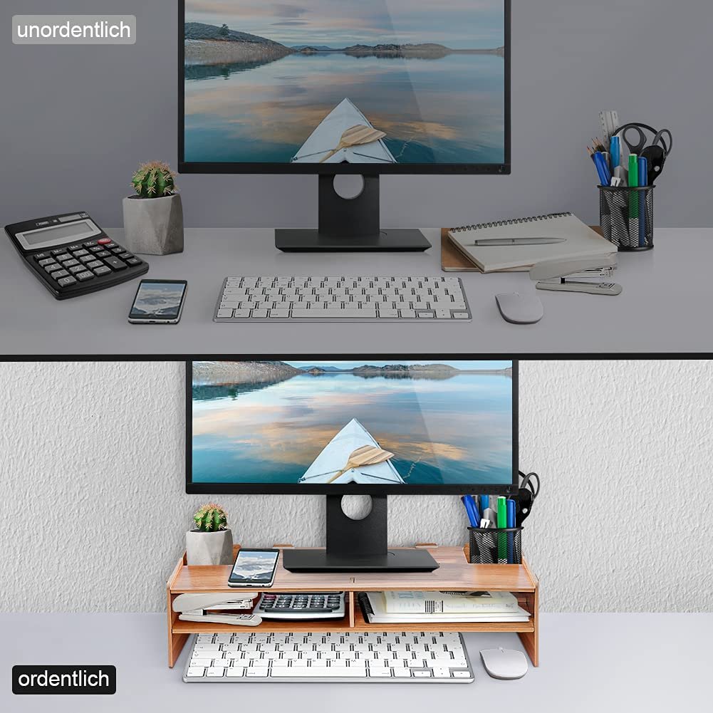 Підставка для монітора дерев'яна з відділеннями, для клавіатур, мобільних телефонів, ергономічна, фото №4