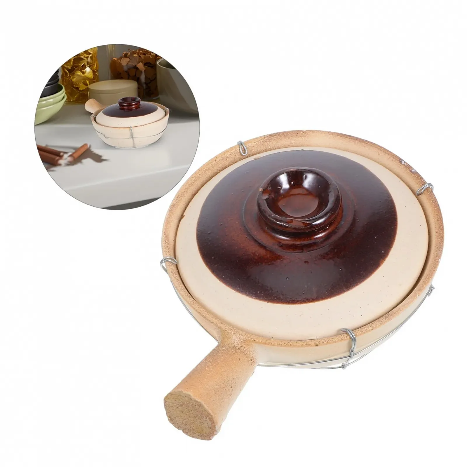 Керамический горшок Cabilock Традиционный китайский одноручный с железной ручкой жаропрочный, фото №7