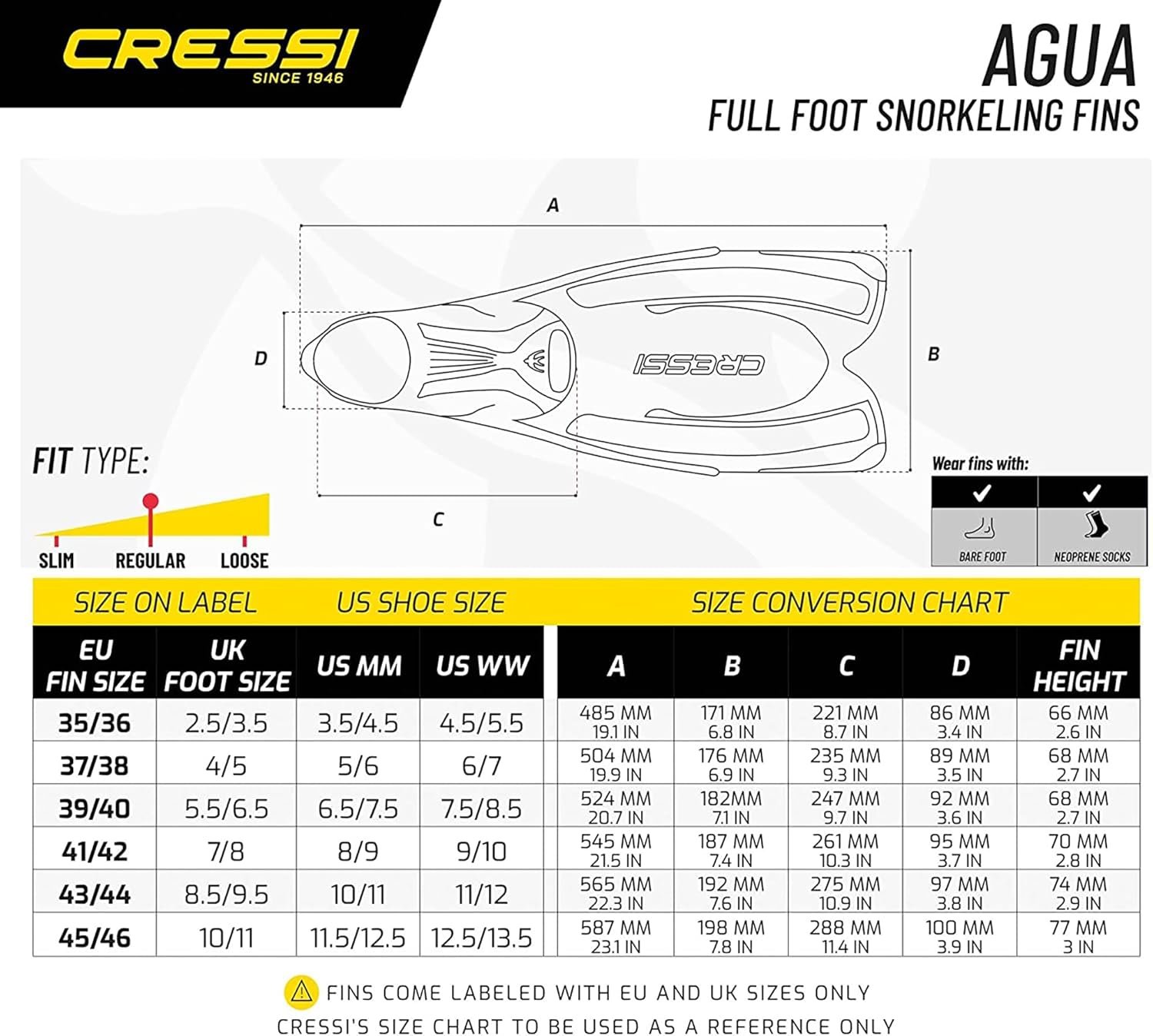 Ласты для снорклинга Cressi Agua 41/42 Размер Aquamarine, фото №8