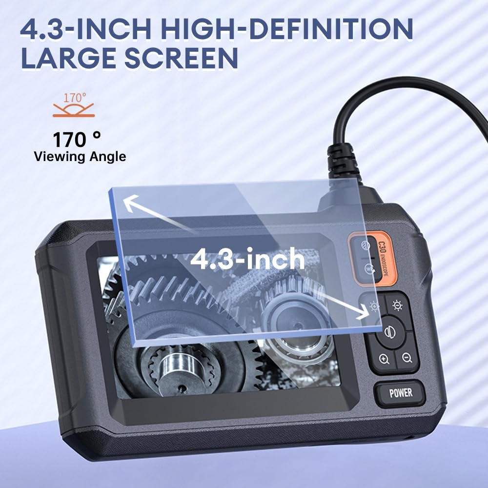 Промышленный эндоскоп Bouncy Dual Lens 1080P с 4-дюймовым LCD-экраном, IP67 водонепроницаемая змеиная камера, фото №4
