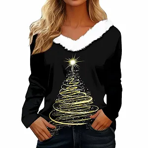 Різдвяний джемпер Жіночий з довгими рукавами V-подібним вирізом - Фото 1