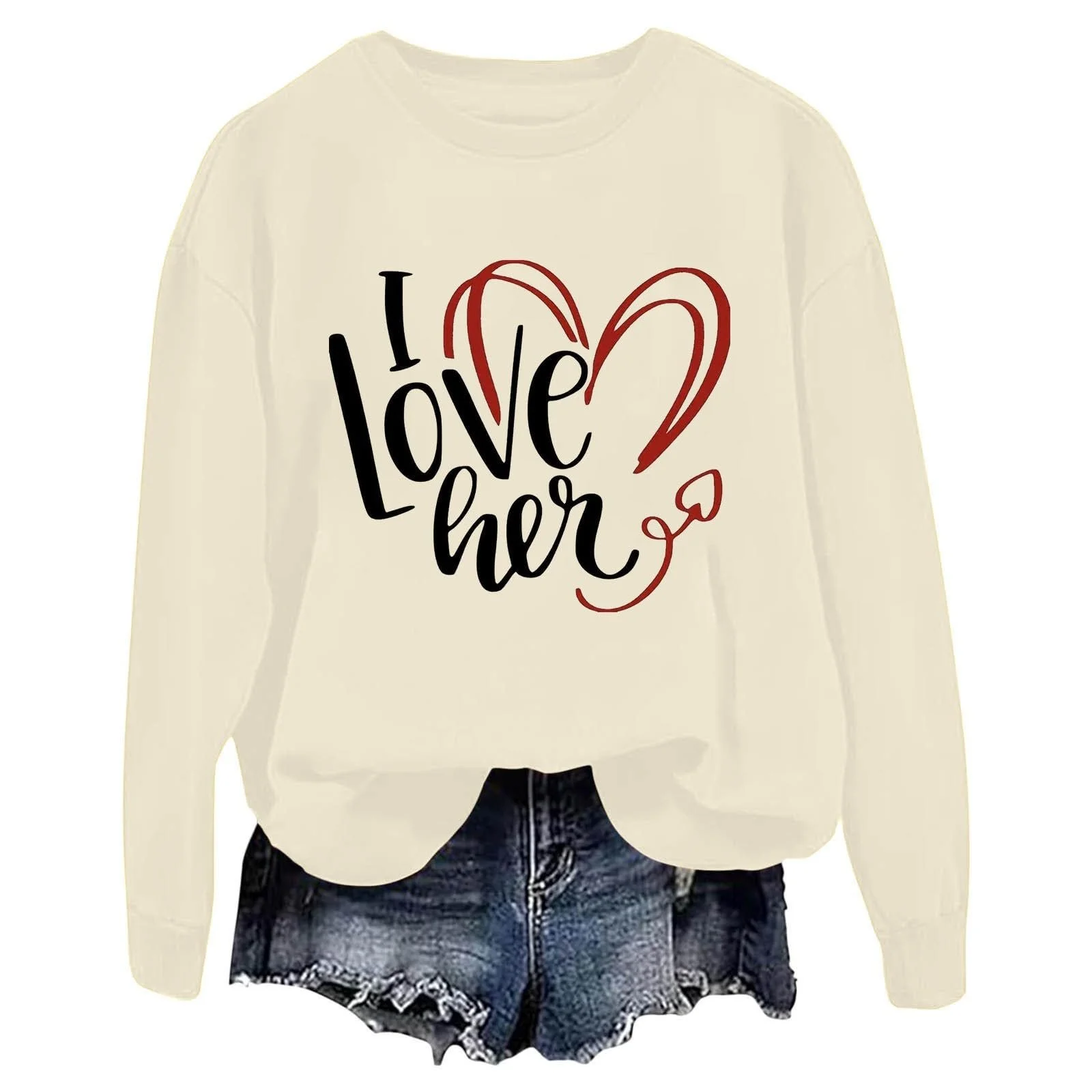 Худи tsaChick Женская Толстовка С принтом ко Дню Святого Валентина, с длинными рукавами, круглым вырезом, свободный топ, кофта, фото №1