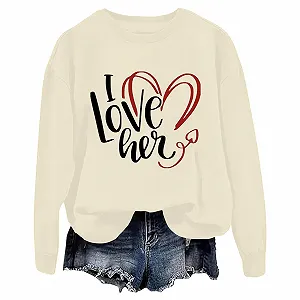 Худи tsaChick Женская Толстовка С принтом ко Дню Святого Валентина, с длинными рукавами, круглым вырезом, свободный топ, кофта - Фото 1