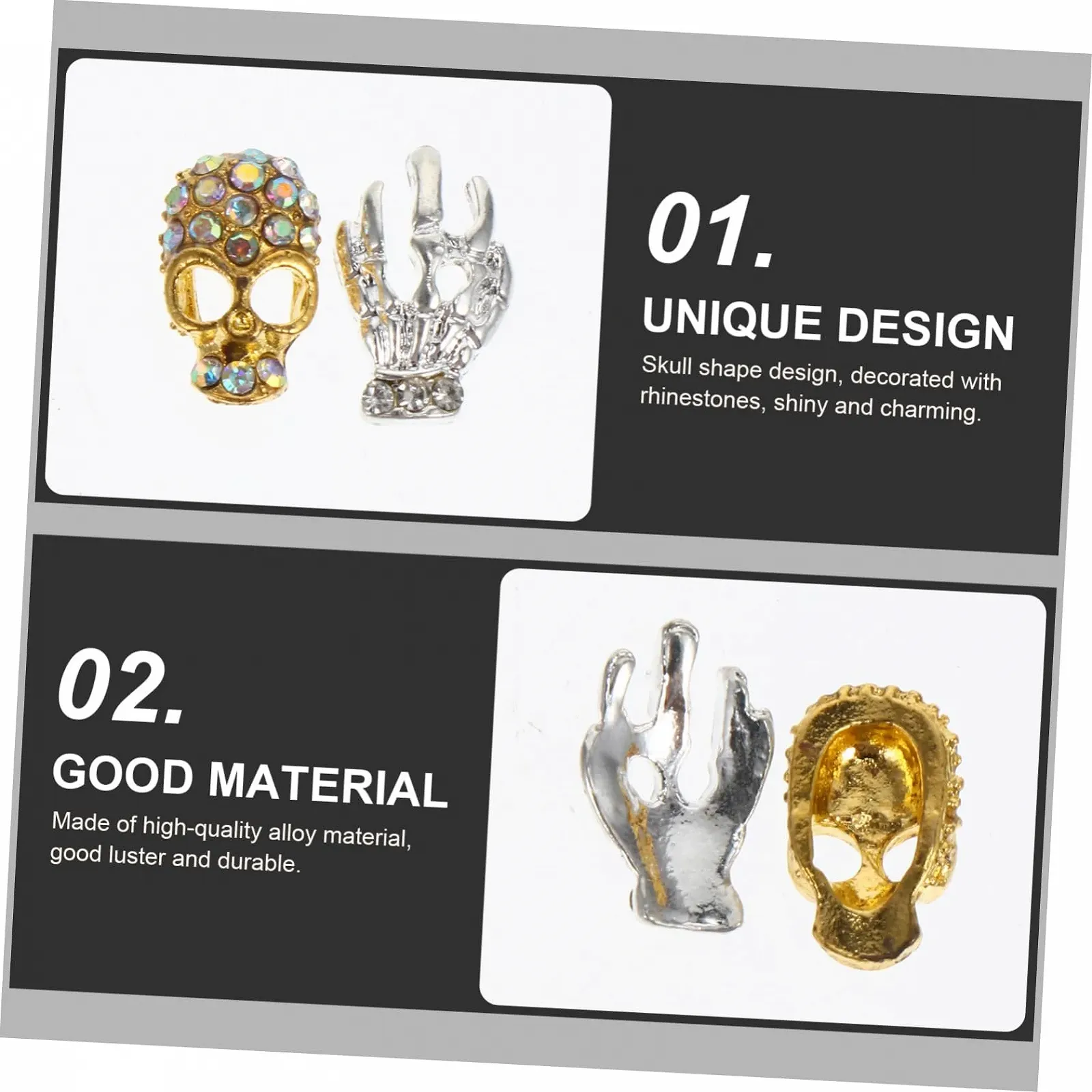 Подвески для ногтей Ipetboom 40 шт. со стразами, ювелирные изделия для ногтей в виде скелетов для творческого дизайна ногтей, идеально подходят для украшений в стиле Хэллоуин или готики, фото №8