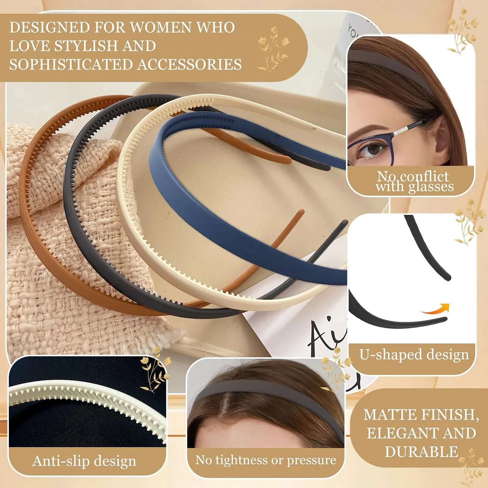 Обруч для волосся Зигзаг Чорний, Бежевий, Хакі, Синій, 4 шт, фото №3