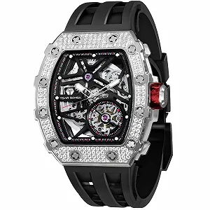 Мужские Автоматические Часы TSAR BOMBA, Японский Механический Механизм, Сапфировое Стекло, Водонепроницаемость 50 м, Безель из Углеродного Волокна, Силиконовый Ремешок, Роскошные Люминесцентные Квадратные Часы - Фото 1