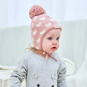 Зимняя шапка AHAHA для девочки, шапка-ушанка с помпоном, вязаная synthetic.ua - Фото 1