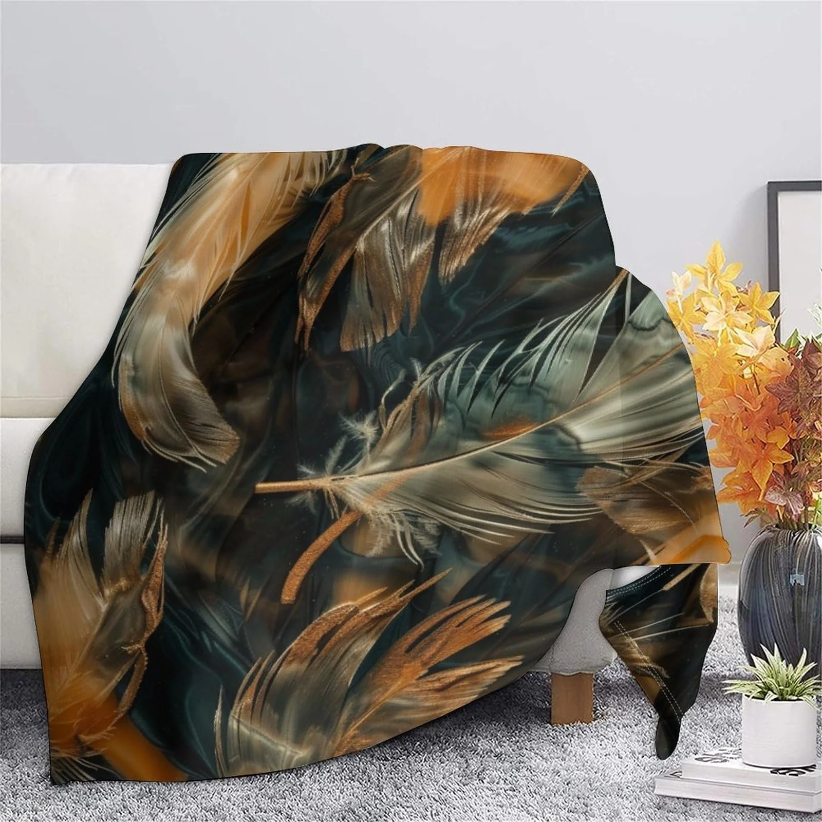 Покривало Фланелева 3D Друк Перо Шерпа Плед Дихаюча М'яка Тепла Пухнаста, фото №6