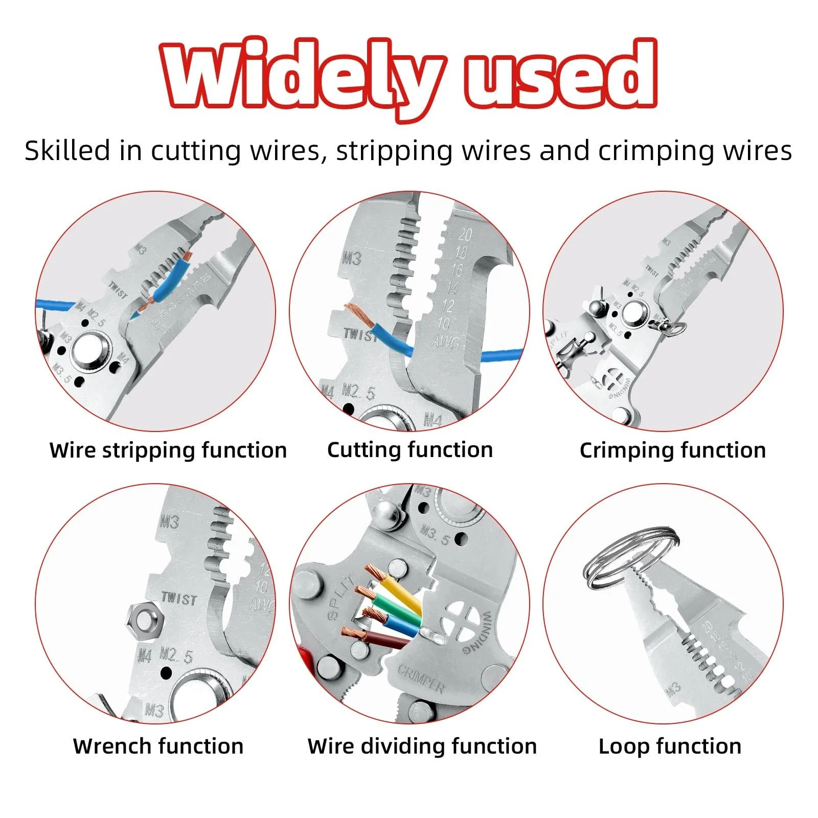 Складной многофункциональный стриппер для проводов Stainless Steel с функцией кримпера Red, фото №6