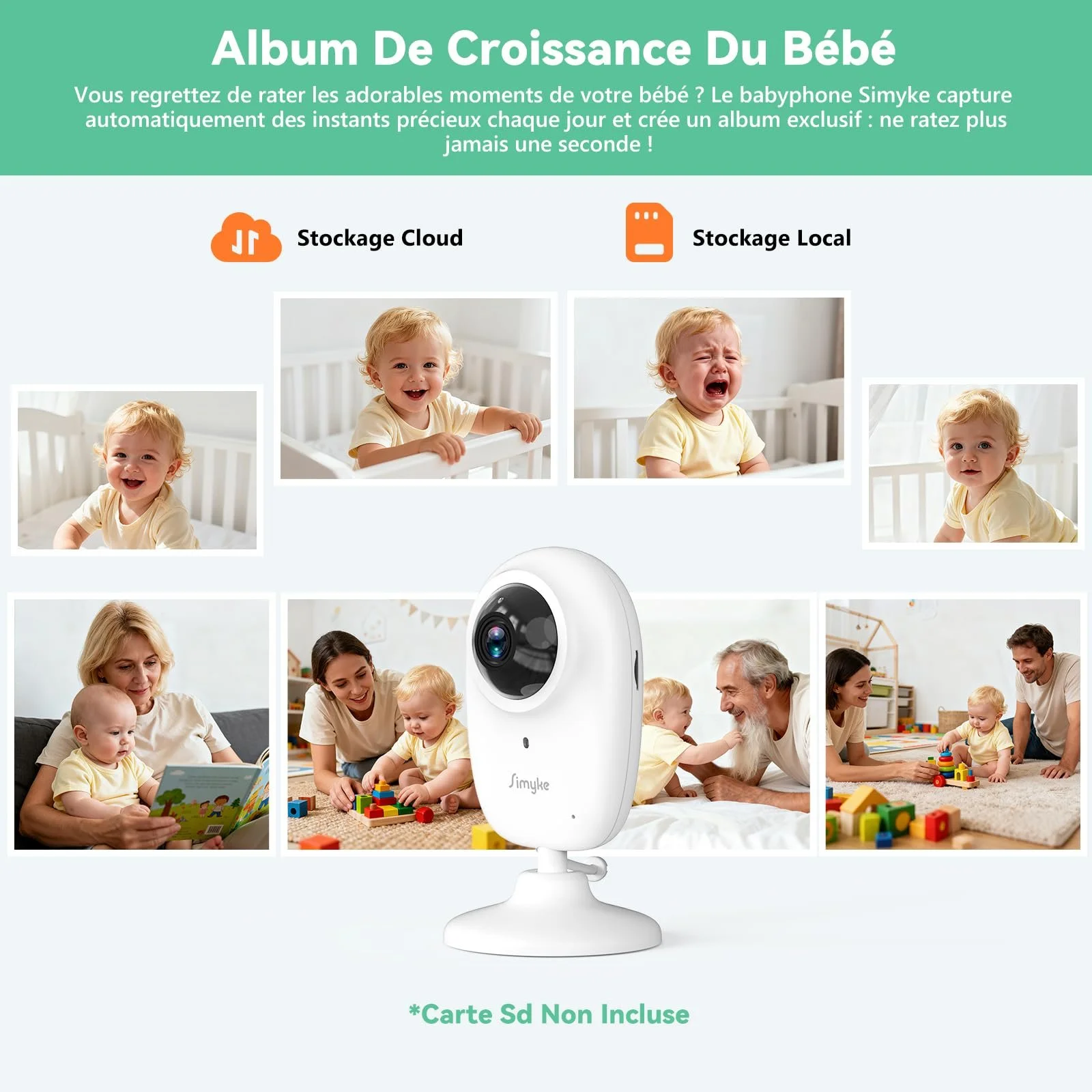 Відеоняня Simyke 3.5 дюйми HD 1080P WiFi App 2-Way Night Vision Temperature VOX Lullaby, фото №6 Відеоняня Simyke 3.5 дюйми HD 1080P WiFi App 2-Way Night Vision Temperature VOX Lullaby, фото №6