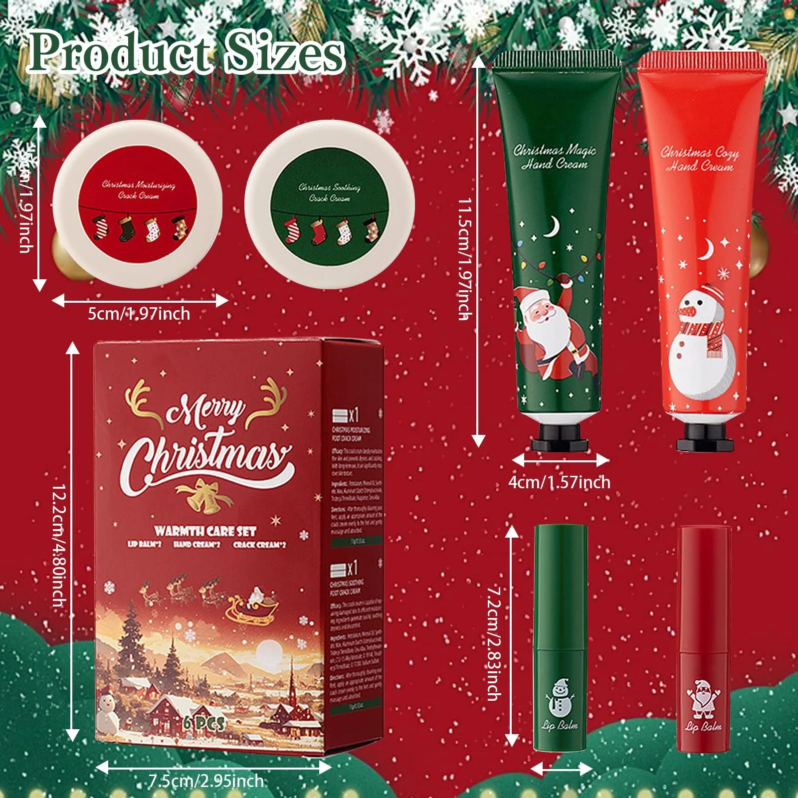 Набор кремов для рук Christmas, 2 крема для рук + 2 бальзама для губ + 2 крема для ног Christmas, увлажняющий, унисекс, фото №6