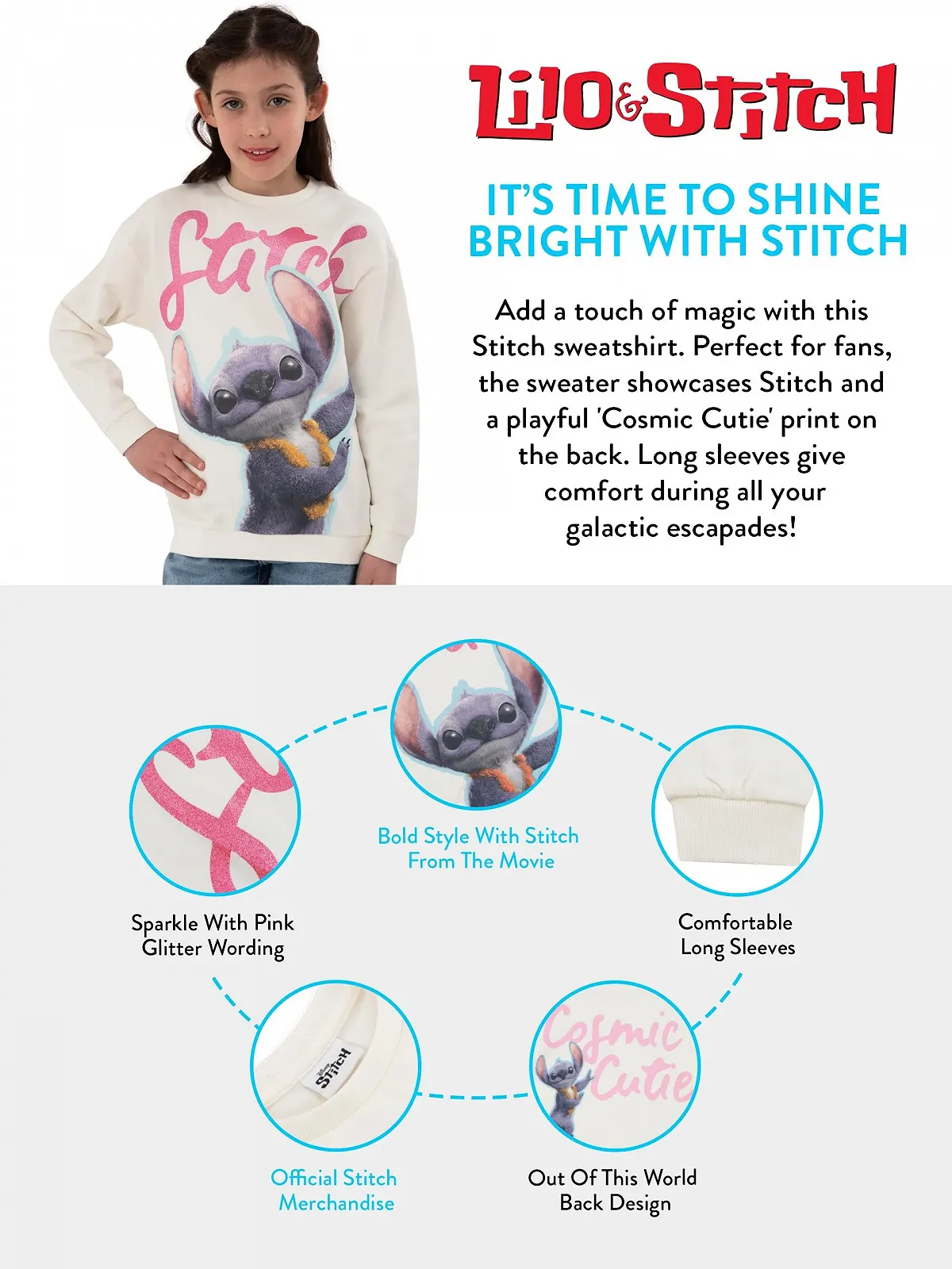 Свитшот Disney Lilo and Stitch Хлопок для девочек, детский джемпер с длинными рукавами, одежда Stitch для девочек, фото №5