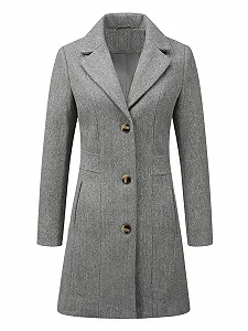 Пальто Allegra K З лацканами, елегантне, однобортне, з довгими рукавами, зимове - Фото 1
