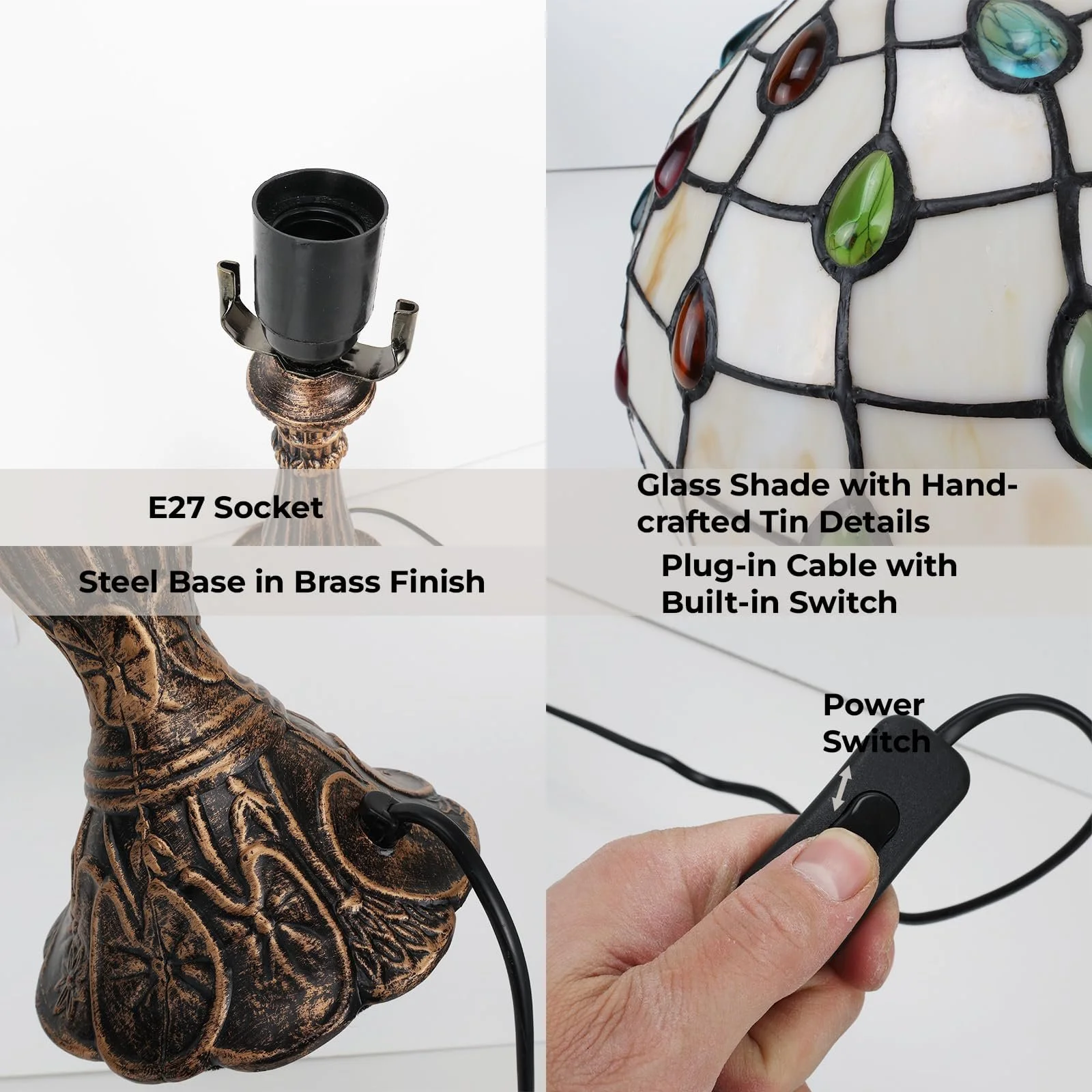 Настільна лампа Alpinaluz Tiffany Style E27 Бронзова латунь, фото №3