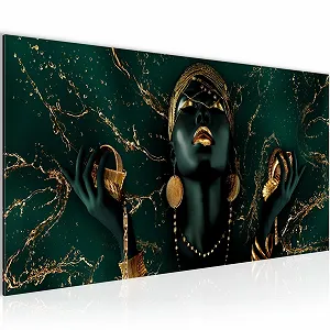 Картина на стіну Runa Art African Woman На флізеліновому полотні 100 x 40 см Зелено-золота 045412c - Фото 1