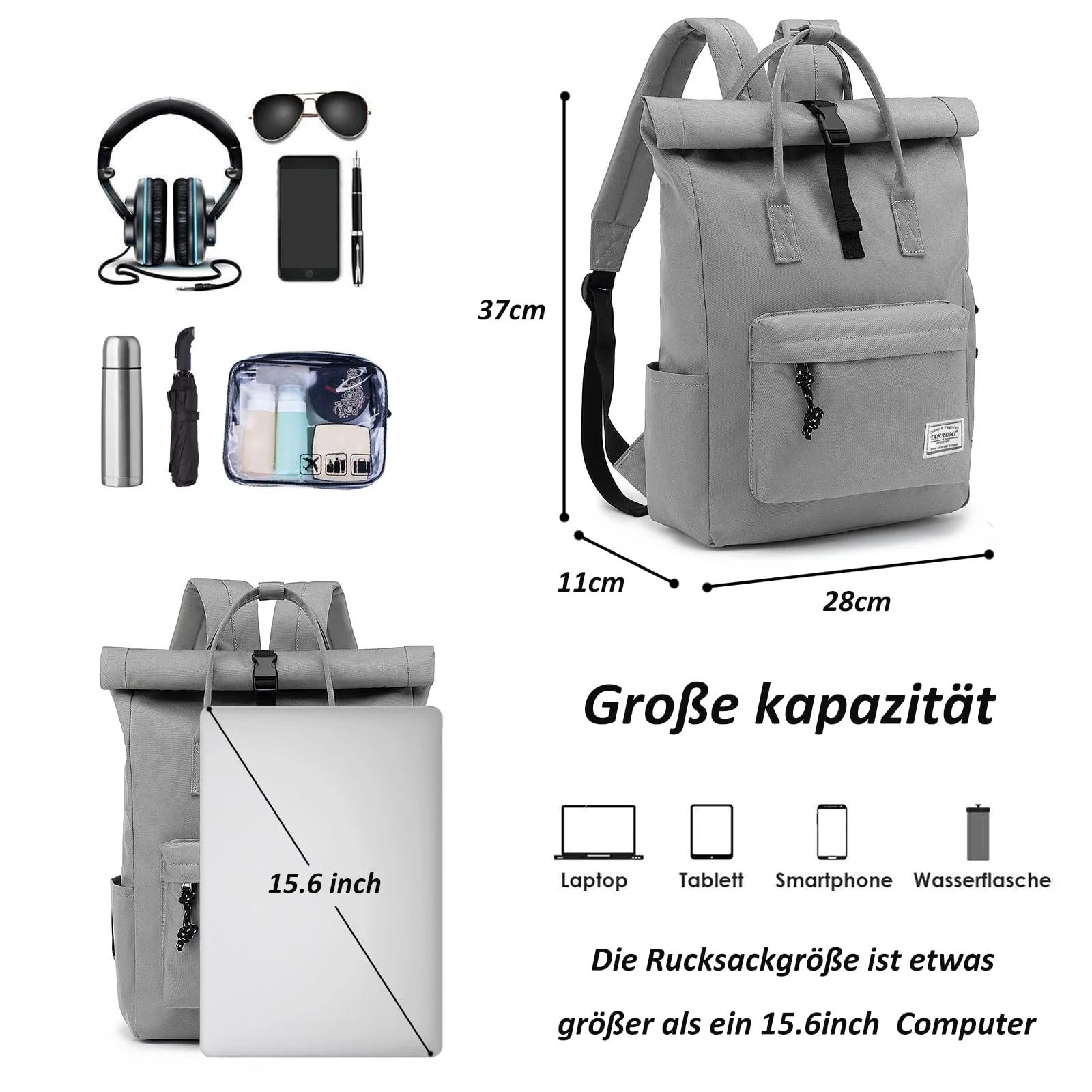 Рюкзак для ноутбука TANTOMI 15.6 Inch Rolltop Waterproof, фото №3 Рюкзак для ноутбука TANTOMI 15.6 Inch Rolltop Waterproof, фото №3