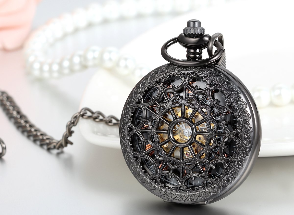 Кишеньковий годинник JewelryWe Retro Gear Sprocket Механічний Skeleton Sweater Ланцюжок для намиста, фото №3