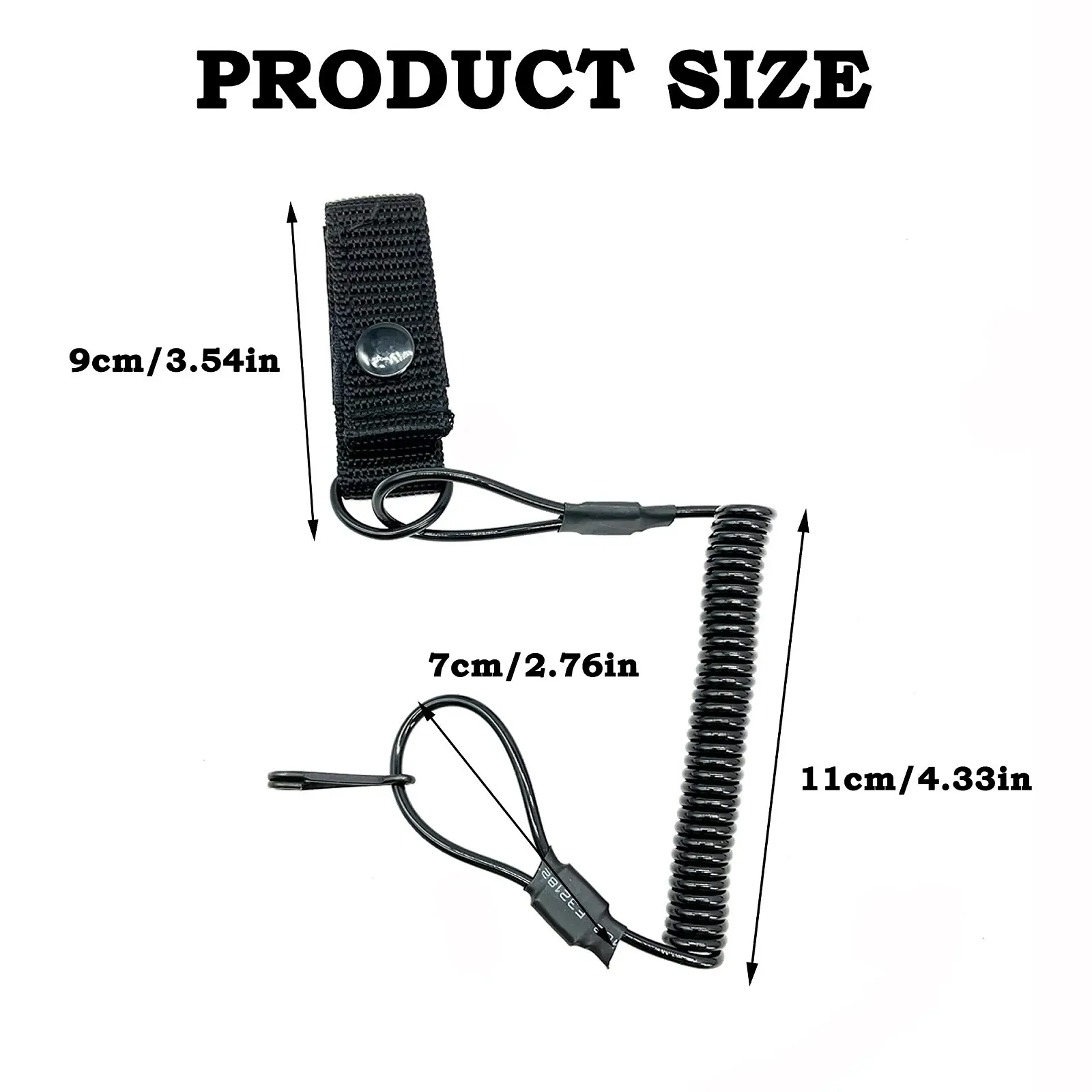 Рибальський страхувальний шнур OHYER, спіральний кабель, тактичний шнур, пружинне кільце для ключів, 3 шт, чорний, фото №2