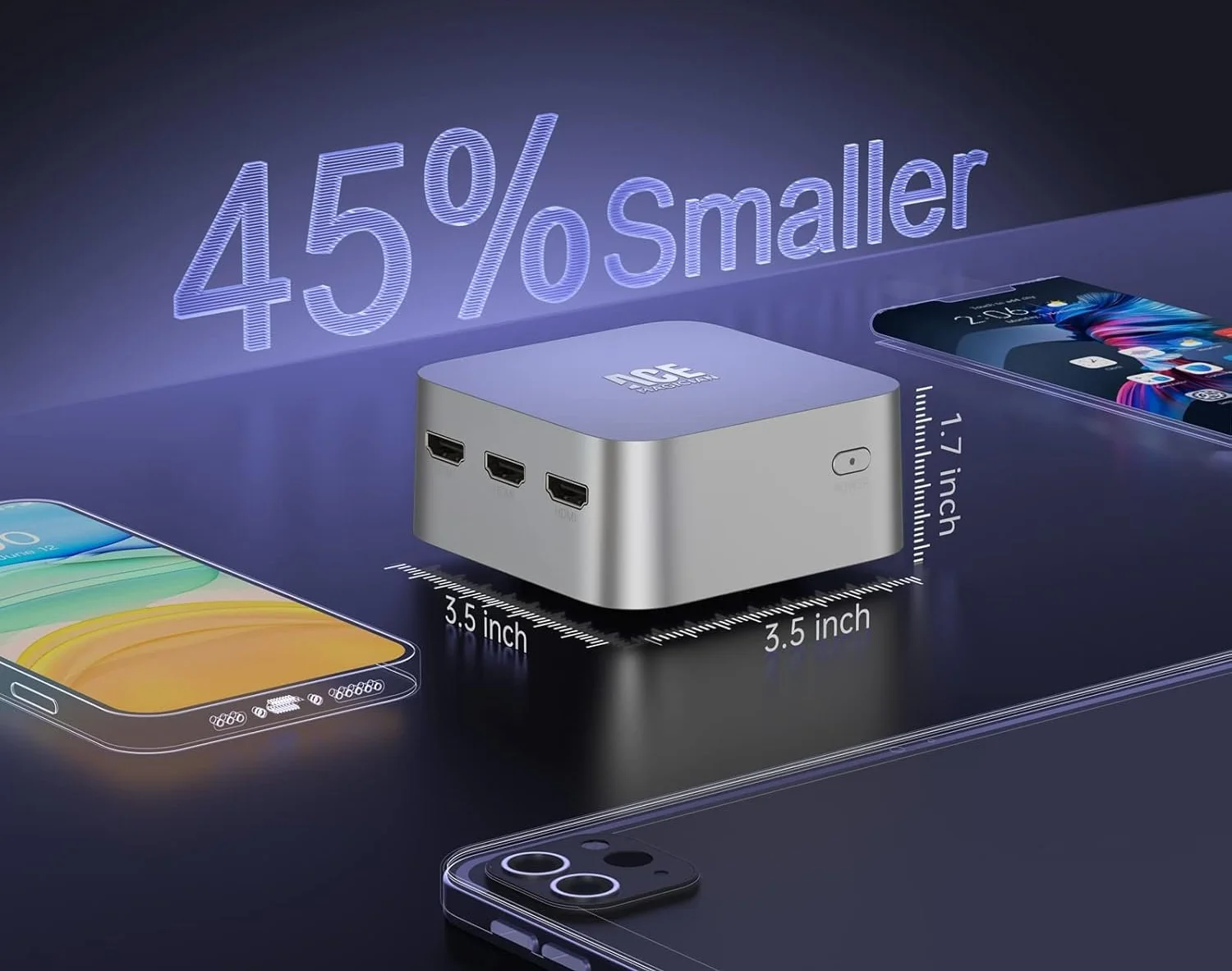 Міні ПК ACEMAGIC Vista Mini V1 / Intel N150 / RAM 8GB / SSD 256GB / 3 x HDMI / 2 x LAN / Wi-Fi / Bluetooth / Windows 11 / Сріблястий, фото №4