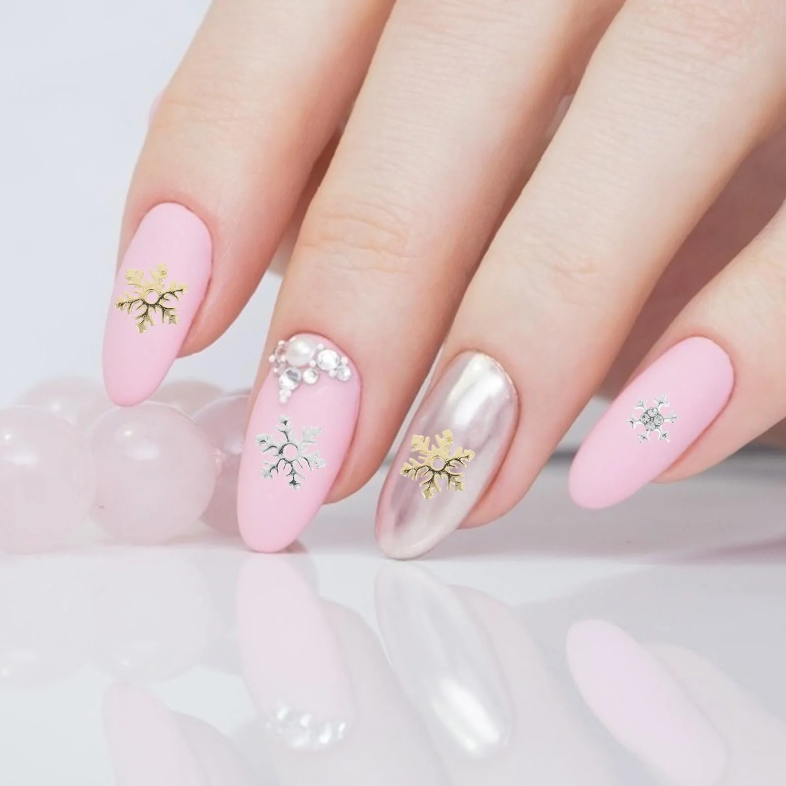 Украшения для ногтей Снежинка ERINGOGO, 60 шт., Золотые и серебряные блестящие украшения для ногтей, Мелкие украшения для ногтей для праздничных событий, фото №6