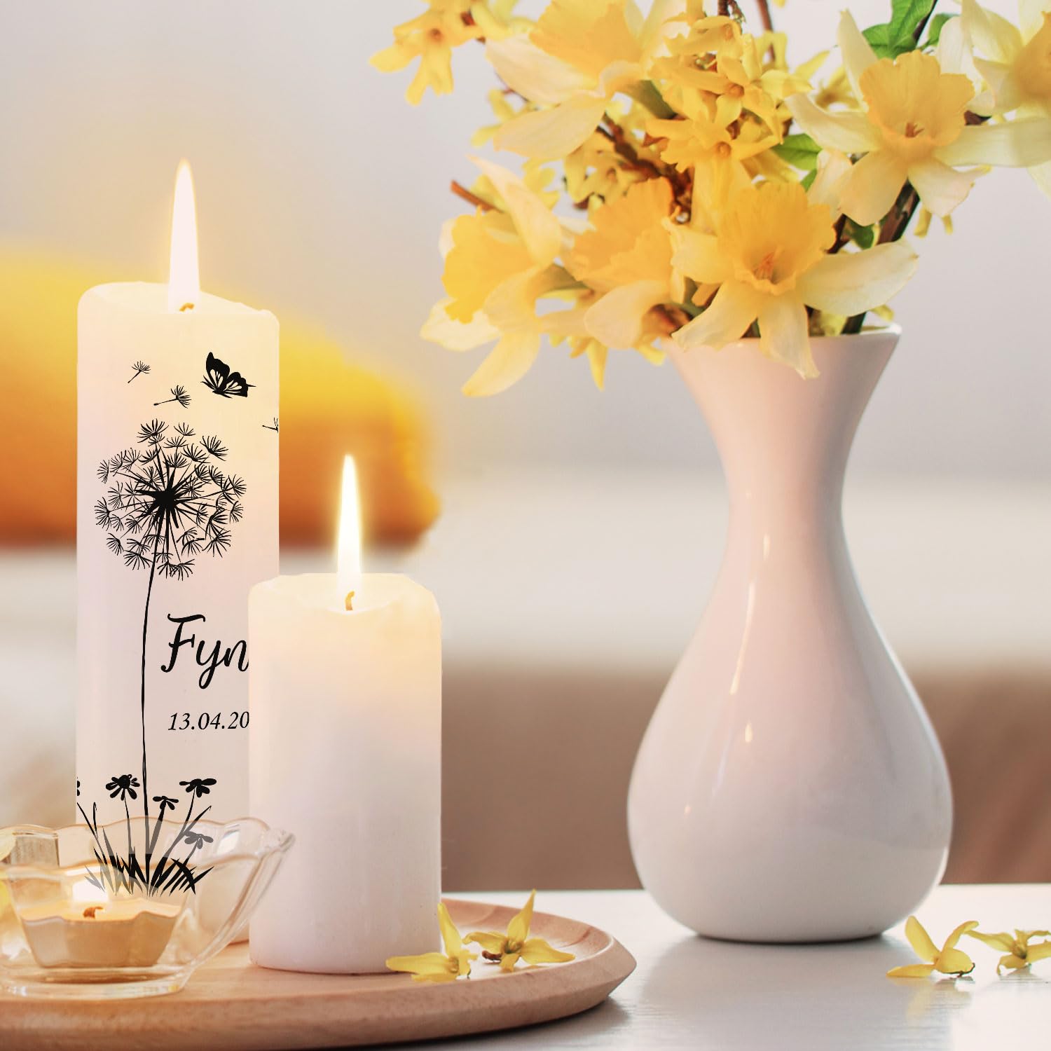 Свічка GRAVURZEILE Children's Funeral Candle Dandelion Butterfly Індивідуальна з ім'ям, датою та бажаним текстом, фото №5