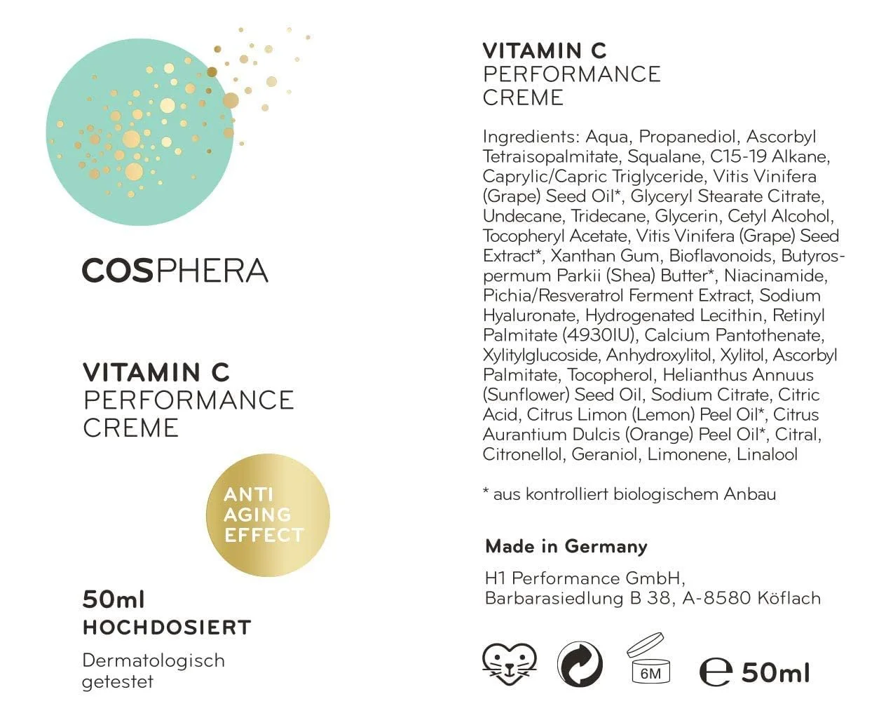 Денний та нічний крем Cosphera Vitamin C Performance з гіалуроновою кислотою 50 мл, фото №6 Денний та нічний крем Cosphera Vitamin C Performance з гіалуроновою кислотою 50 мл, фото №6